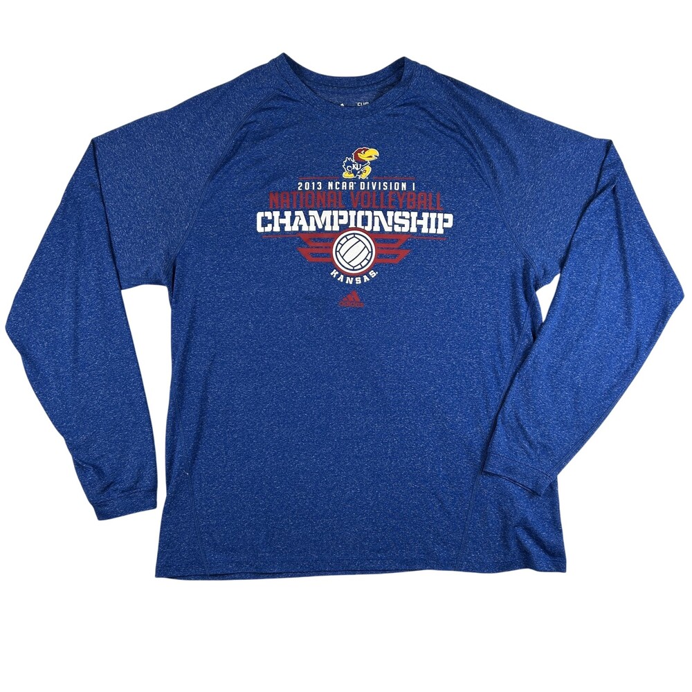 Kansas Jayhawks Shirt Mens XL Blue NCAA Volleyball Adidas Climalite Long Sleeve